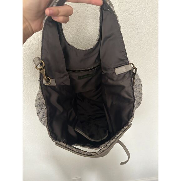 Anthropologie Grey Faux Leather Wool Woven Large Slouchy Hobo Satchel Bag - Picture 8 of 12